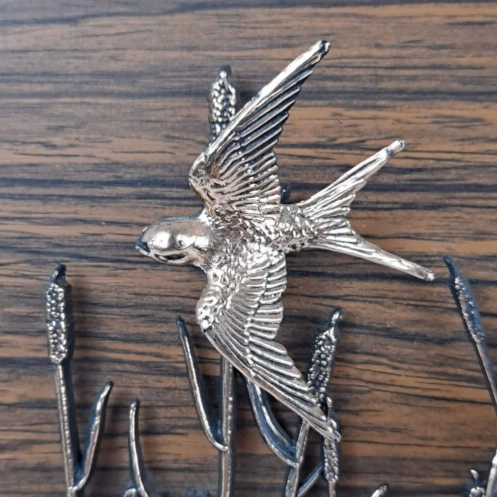Birds in Flight, Copper on Wood with Wooden Easel or Wall Hanging Vintage